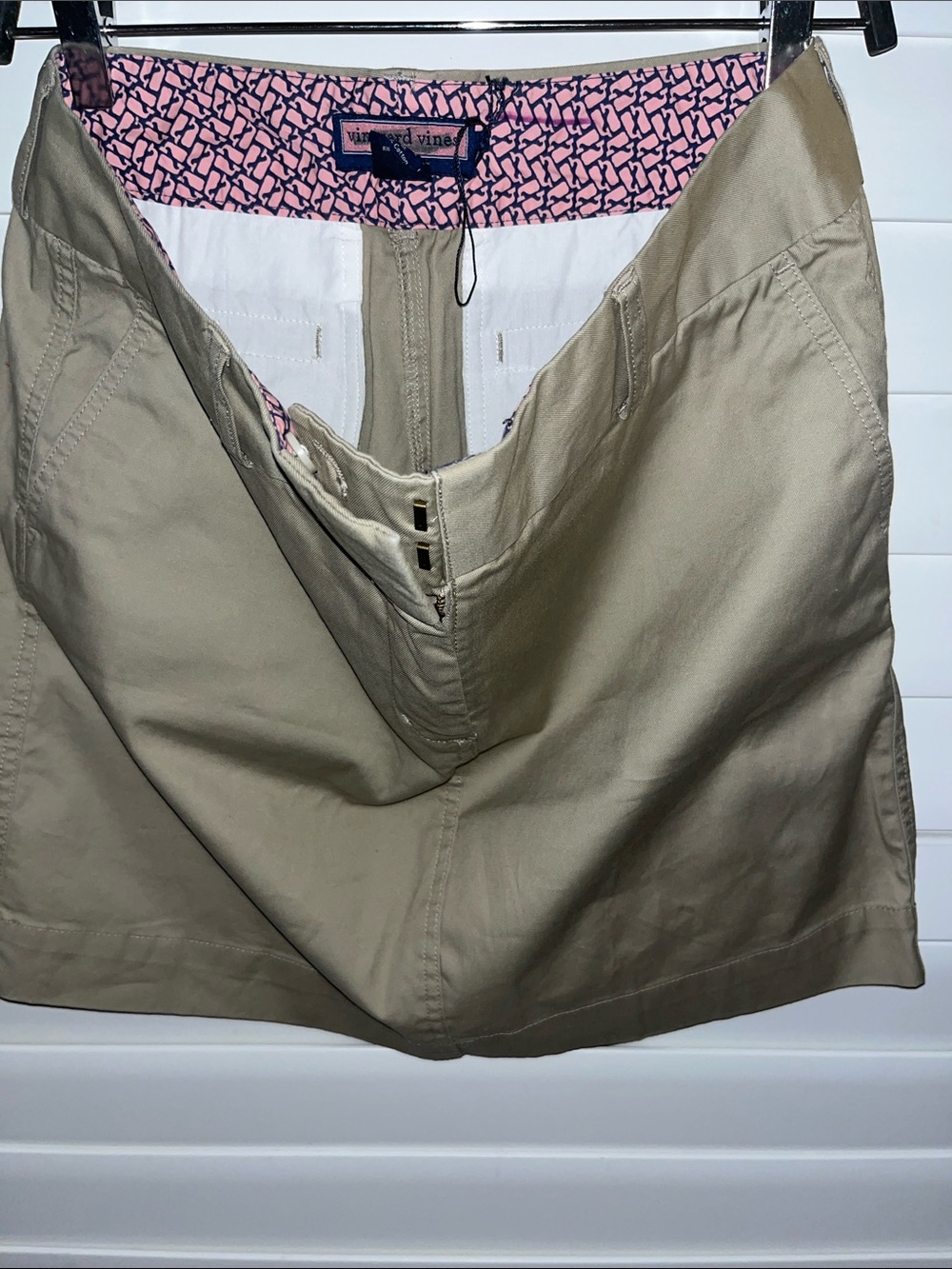 Vineyard Vines Khaki Shorts with Pink Printed Waistband